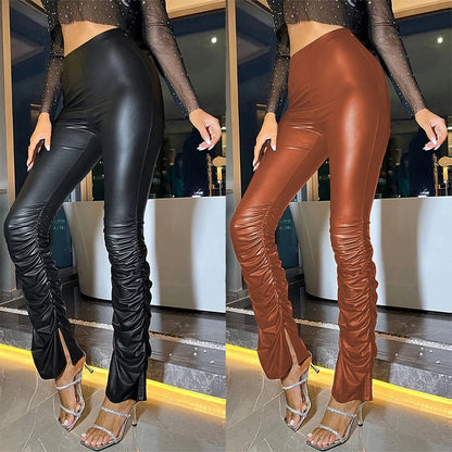 Legging en cuir PU taille haute pour femme