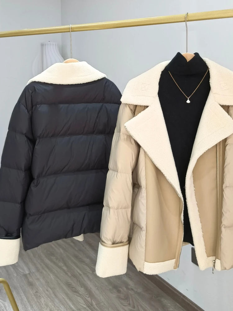 Veste en faux cuir d'agneau pour femmes