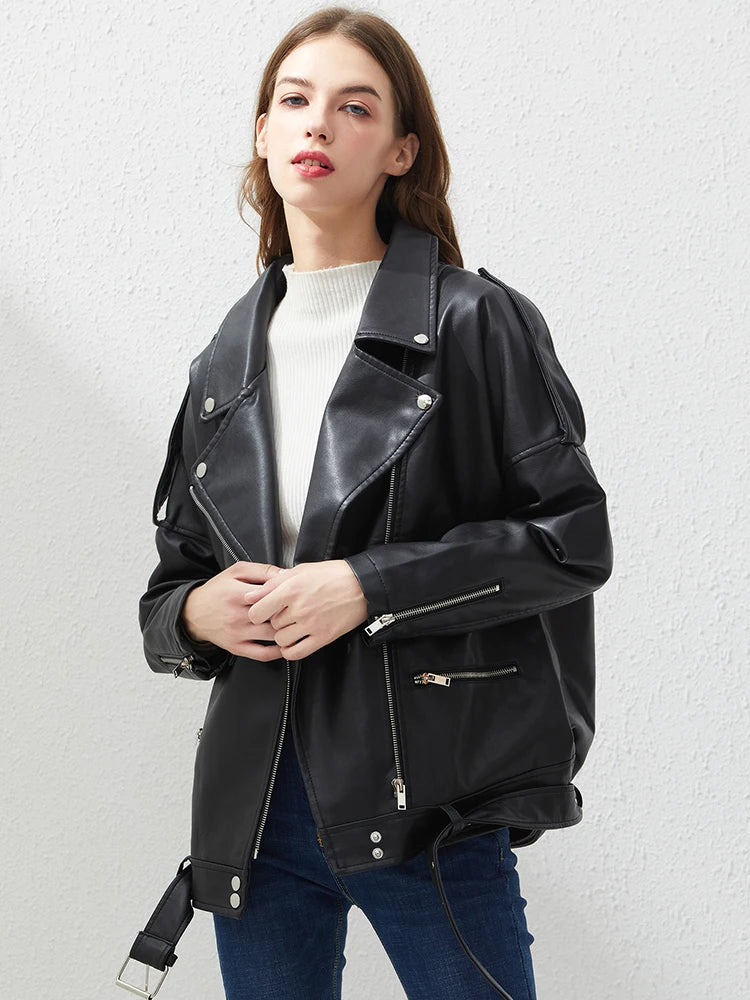 Blouson en similicuir PU femme noir pour femmes