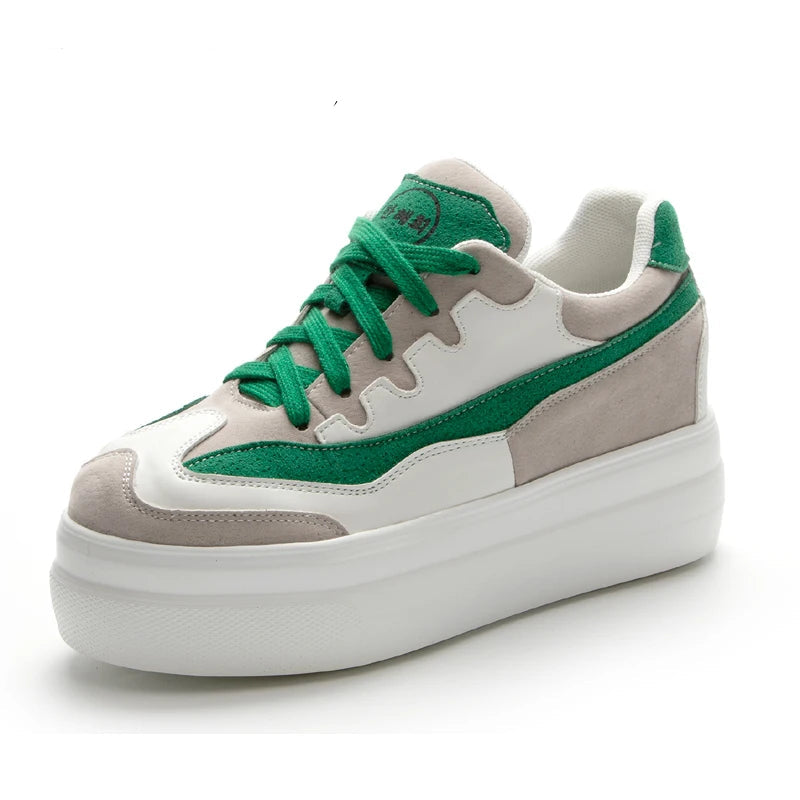 Baskets à semelles compensées 7cm en cuir véritable grande taille pour femmes