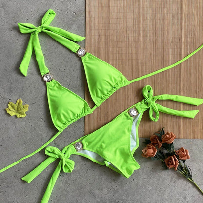 Maillot de bain deux pièces imprimé léopard pour femme, bikini sexy en cristal et biscuits