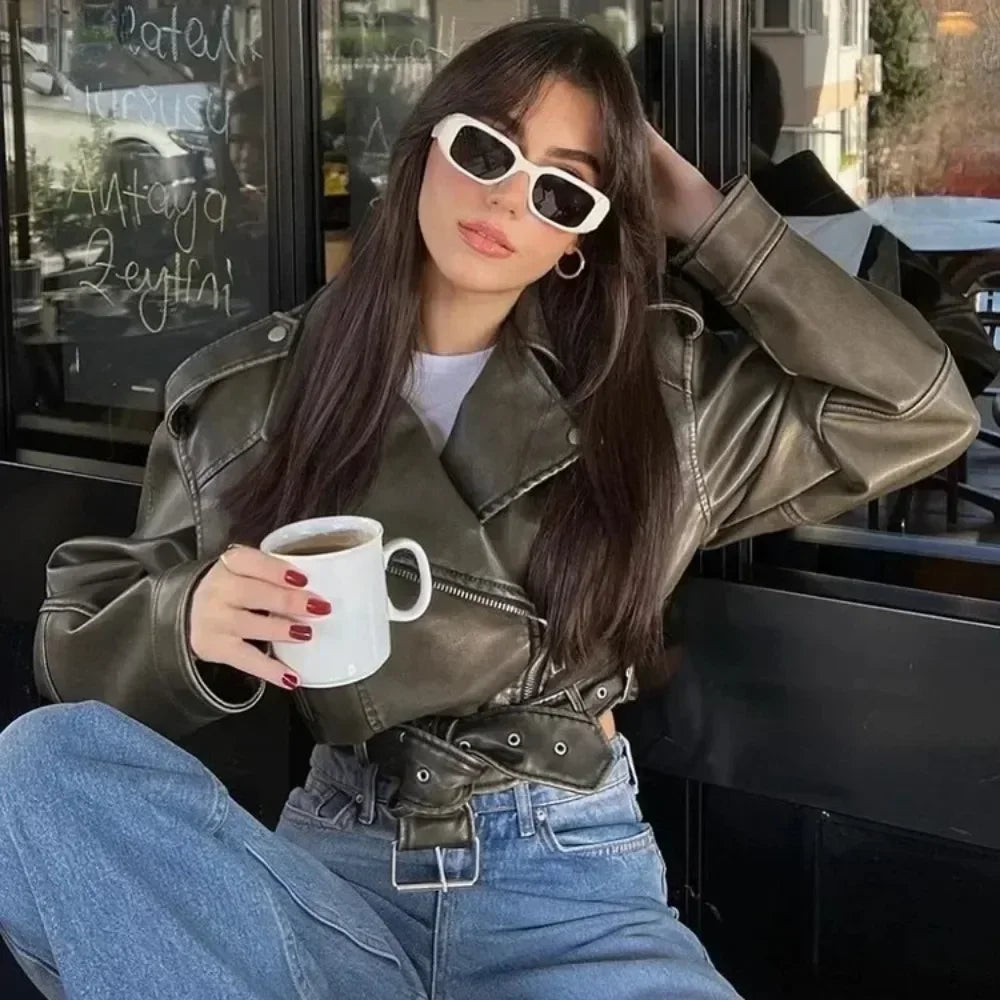 Blouson court en similicuir PU femme