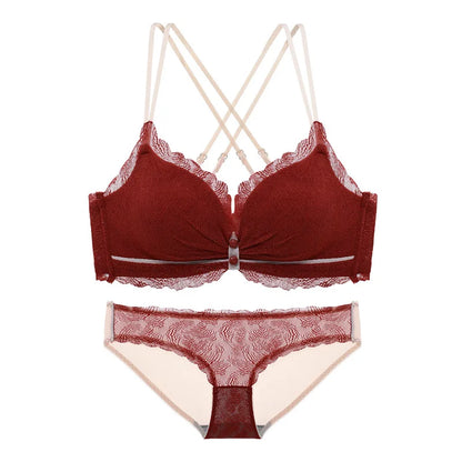 Ensemble soutien-gorge et culotte Transparent broderie Push Up dentelle brassière