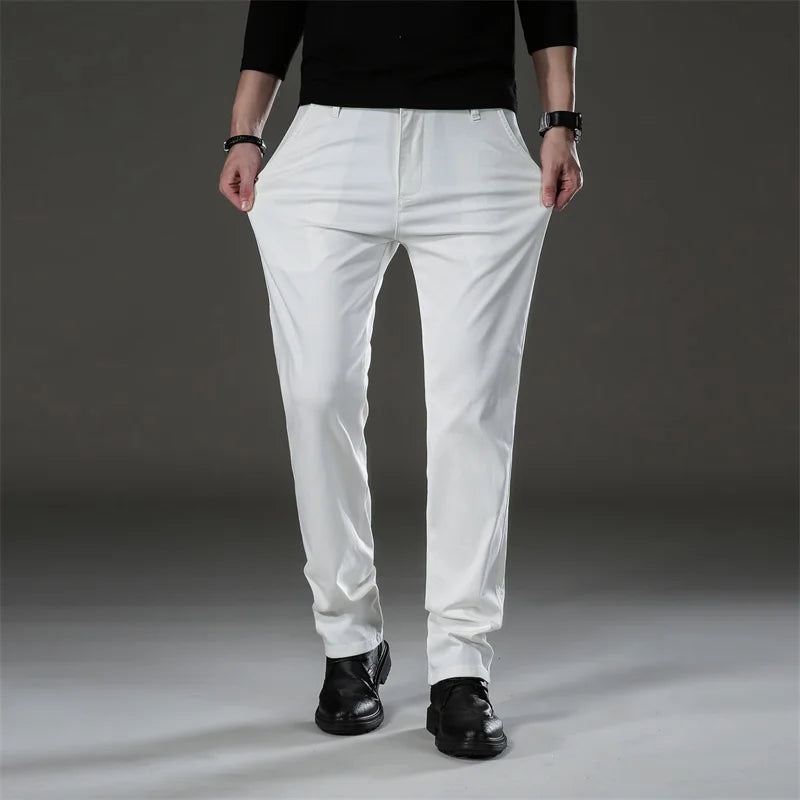 Pantalon droit décontracté en coton pour hommes