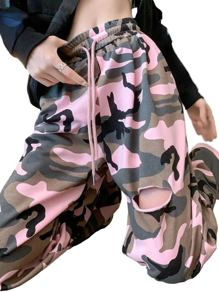 Pantalon à trous imprimé pour femme
