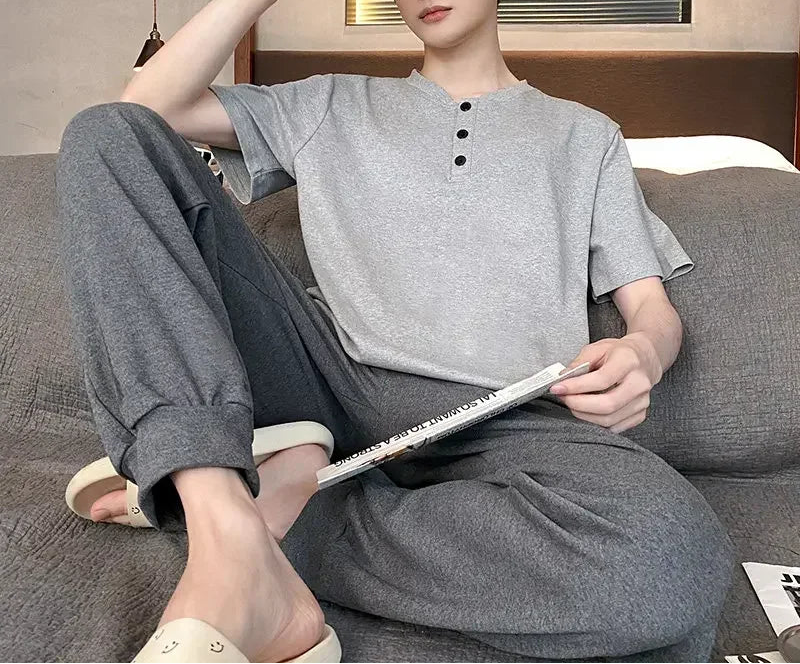 Pyjama d'été en coton tricoté pour hommes