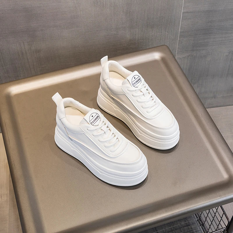 Baskets à plateforme en cuir véritable pour femmes