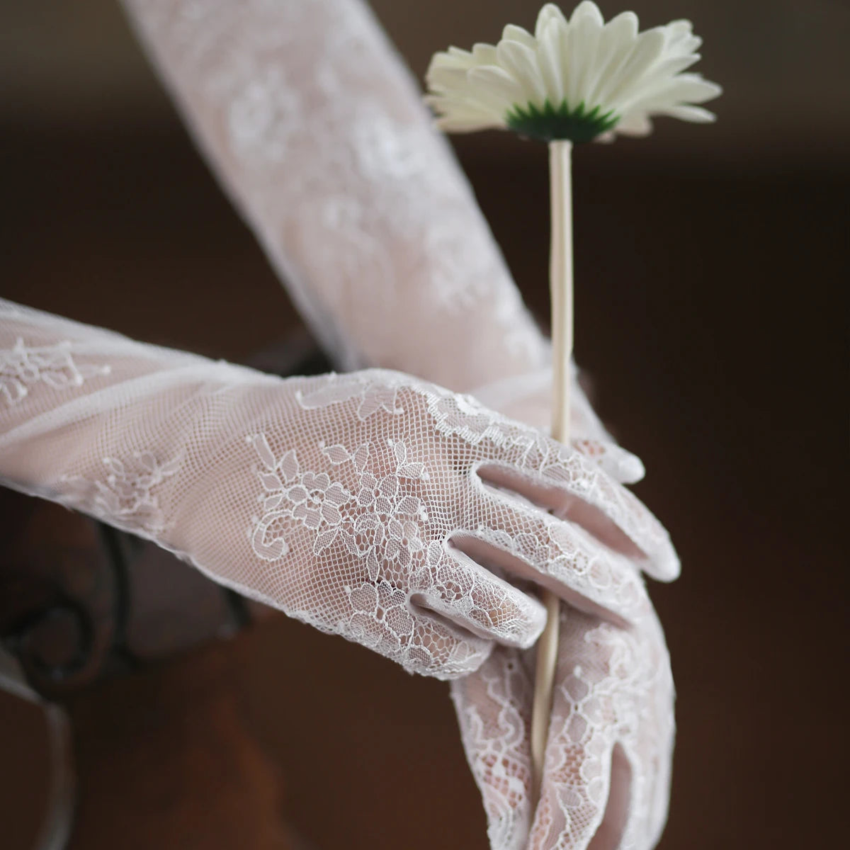 Gants Élégants Longs en Dentelle pour Femme