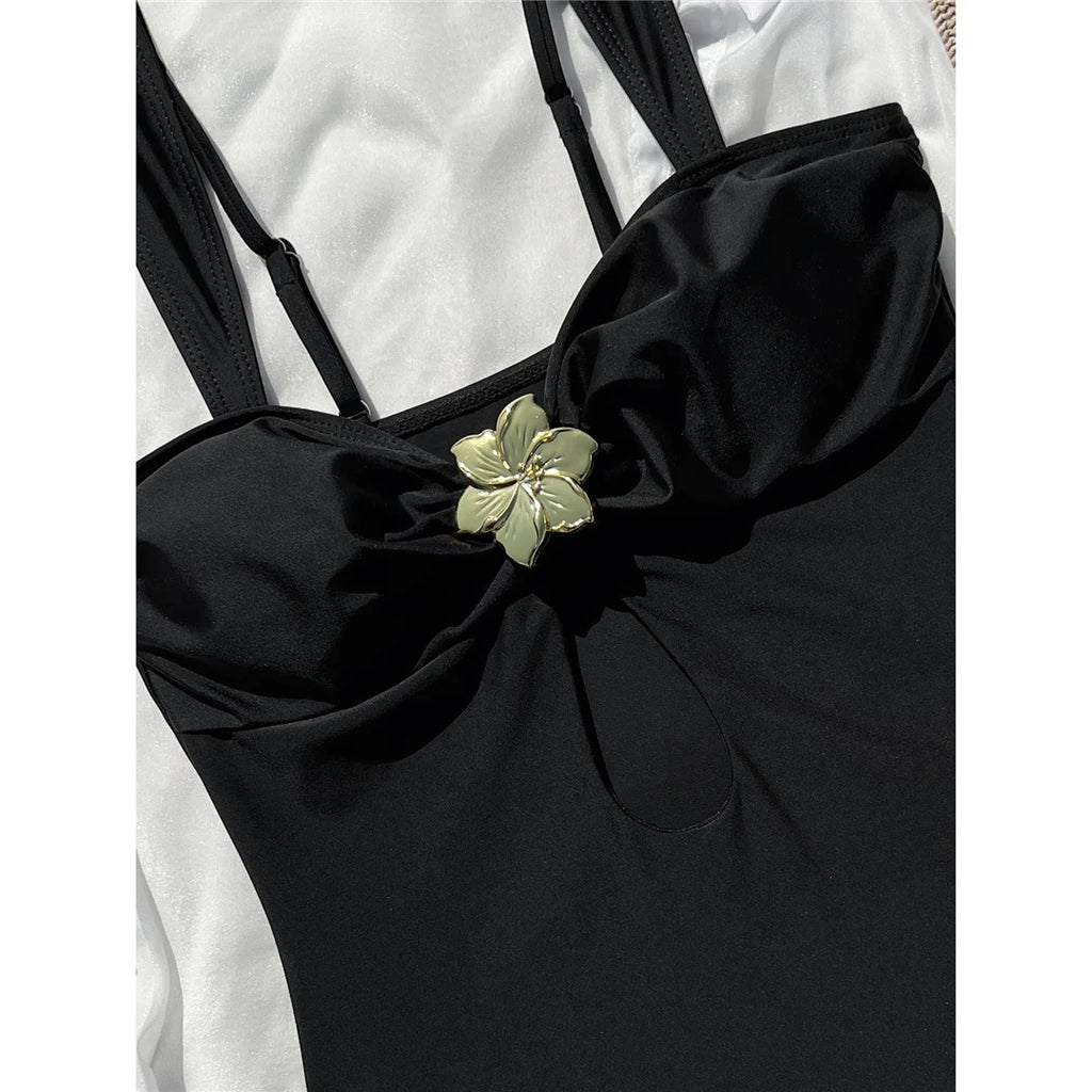 Maillot de bain une pièce à fleurs en métal pour femmes