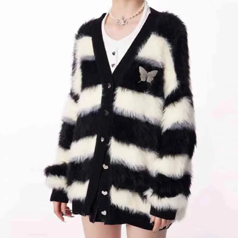 Cardigan rayé noir et blanc pour femme