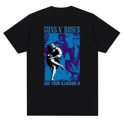 T-shirt noir femmes GUN N ROSES imprimé coton T-shirt à manches courtes