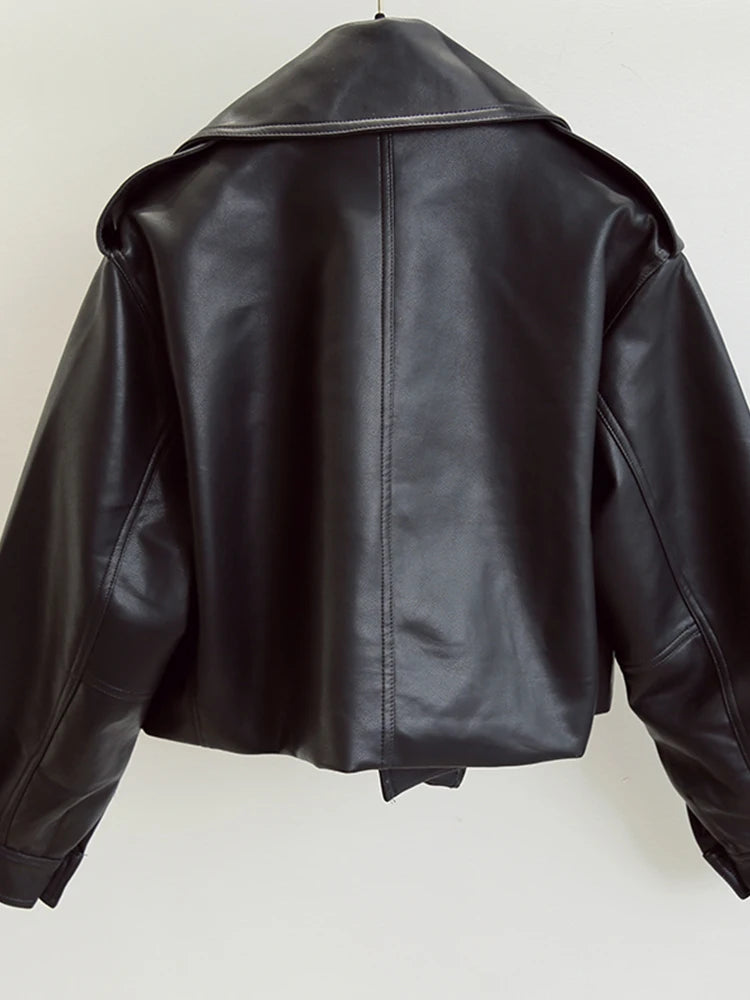 Blouson de motard en similicuir femme, col rabattu,