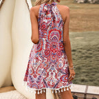 Robe courte à imprimé cachemire col licou pour femmes