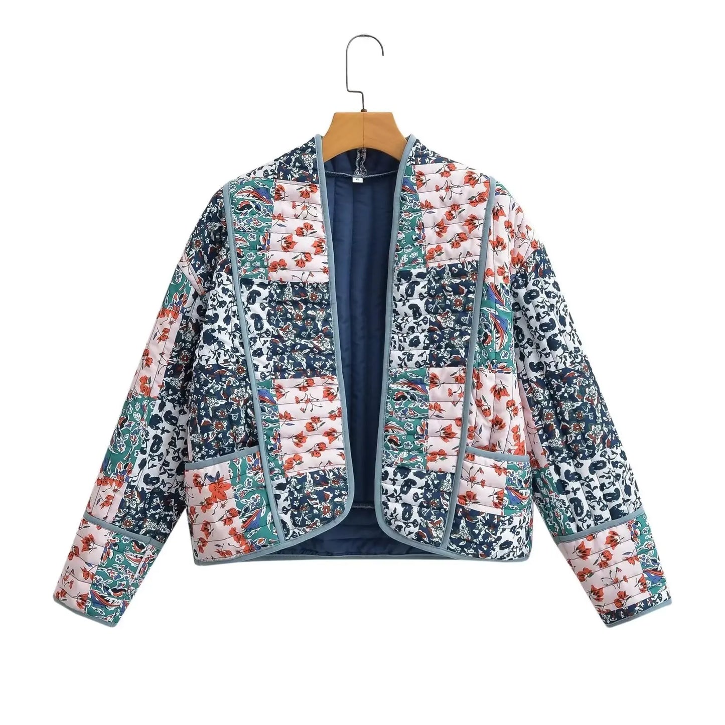 Manteau à imprimé floral pour femme, manches longues, coton élégant