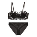 Ensemble 3 pièces soutien-gorge Push up + jarretières + string en dentelle transparent pour femmes