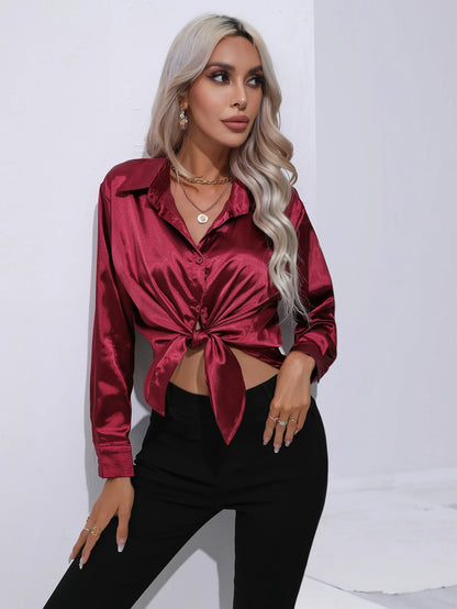 Chemise en Satin à Manches sulf pour Femme