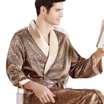 Peignoir de bain en satin imprimé doré pour hommes