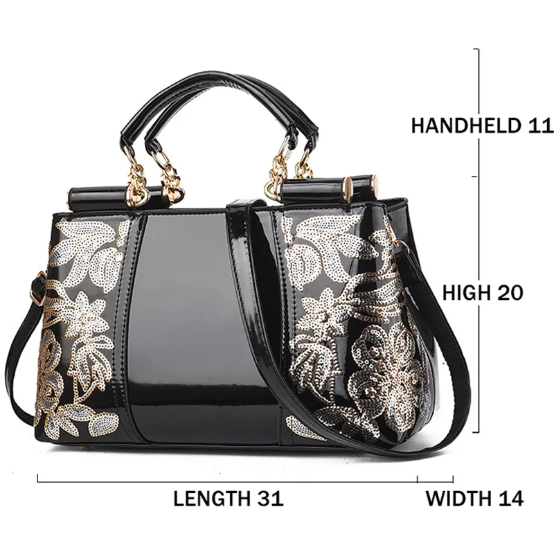 Sac à bandoulière en cuir verni brillant pour femmes