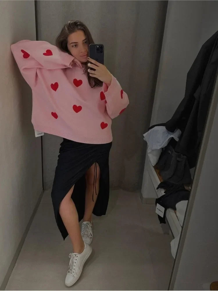 Pull en tricot à col rond Love Coussins pour femmes