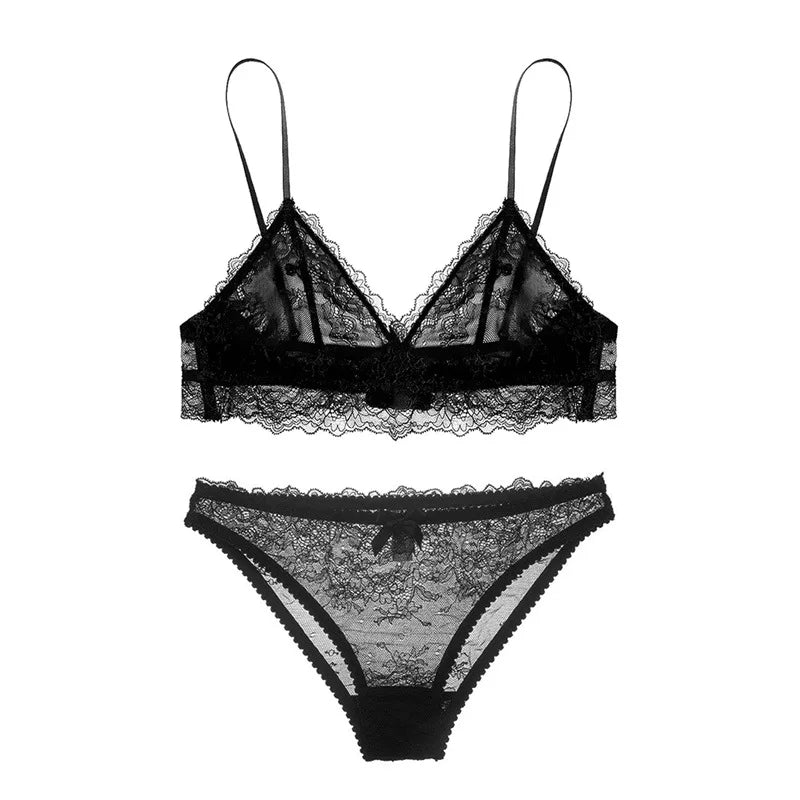 Ensembles Soutien-gorge et culotte en dentelle transparente pour femme