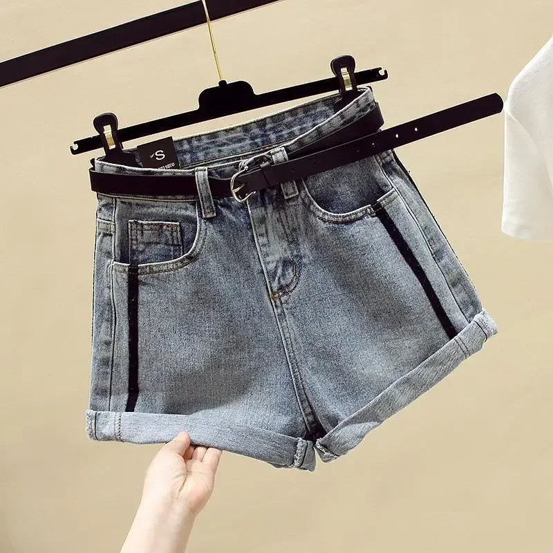 Short en jean décontracté pour femme, ample, polyvalent, couleur unie, taille haute, boutons