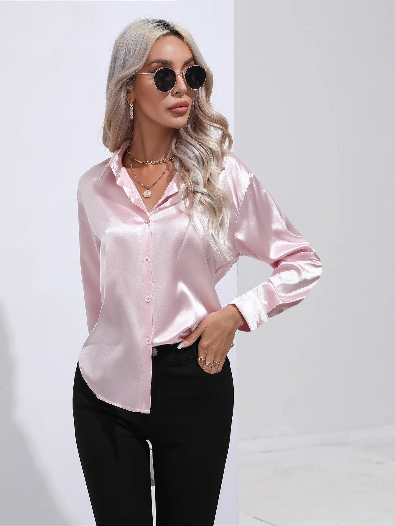 Chemise en Satin à Manches sulf pour Femme