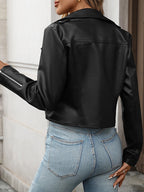 Veste ample court noir Faux cuir pour femmes