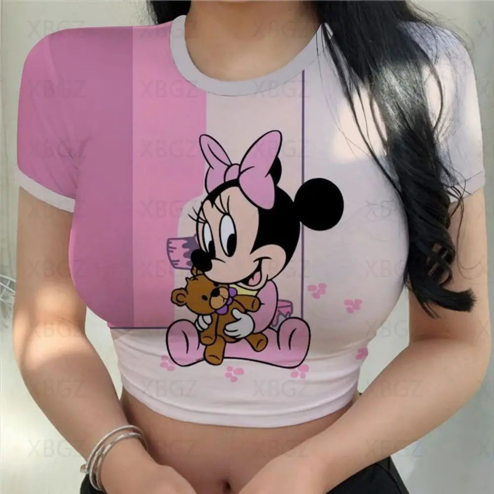 T-shirt Disney  Mickey  pour femmes haut court