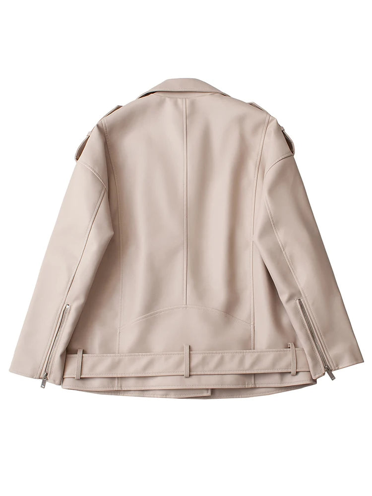 Veste avec ceinture ample fermeture éclair en Faux cuir pour femmes