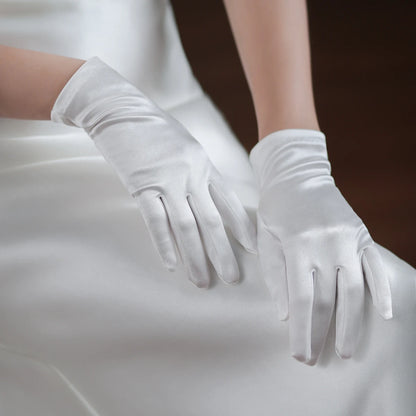 Gants courts blancs en satin pour femmes