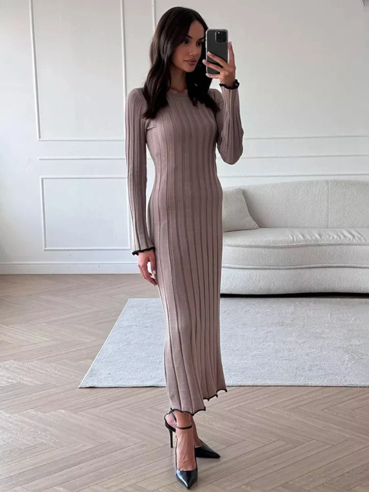 Robe longue rayée à manches longues pour femmes