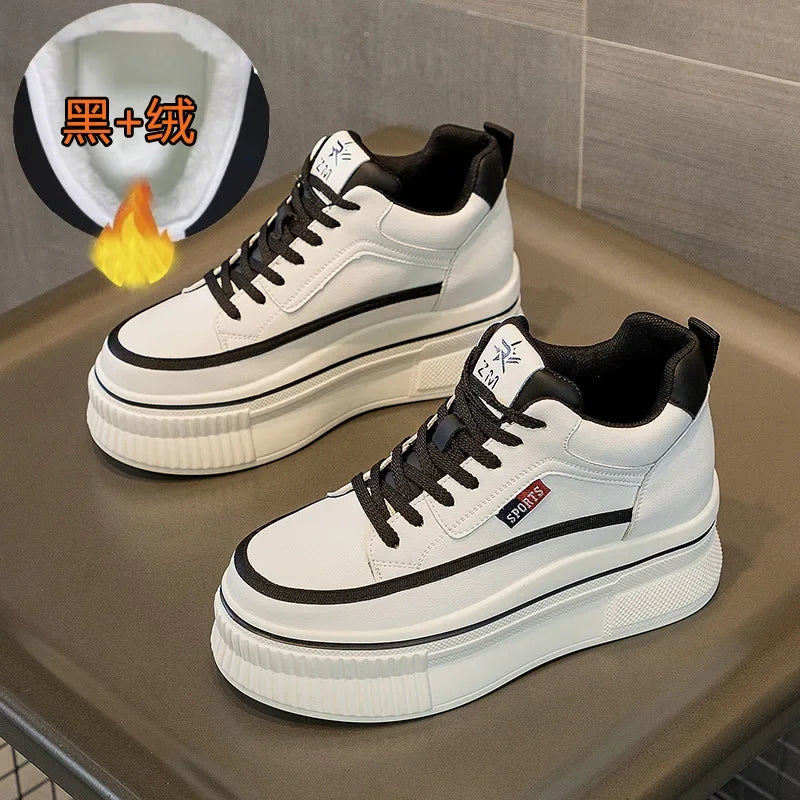 Baskets compensées à plateforme de 8,8 cm, épaisses, en cuir véritable, pour femmes