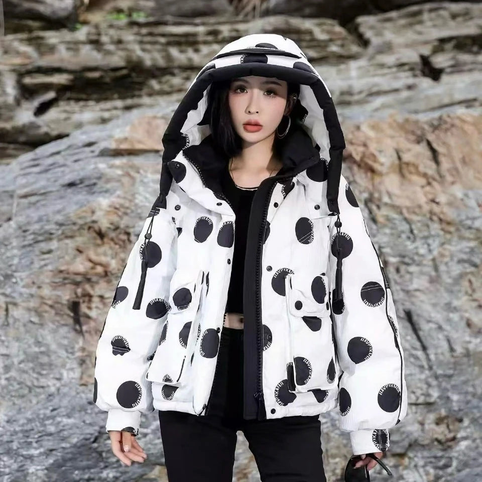 Doudoune à imprimé pois ondulés pour femme