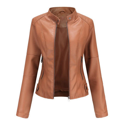 Blouson en cuir PU femme, col montant