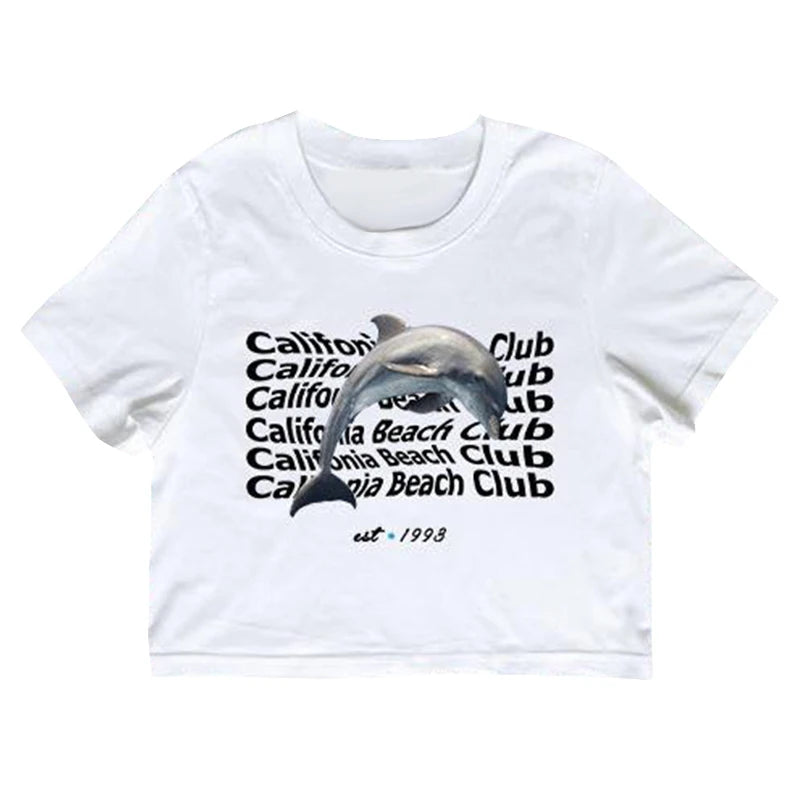 T-shirt manches courtes col rond femme, streetwear, rétro, lettre imprimée