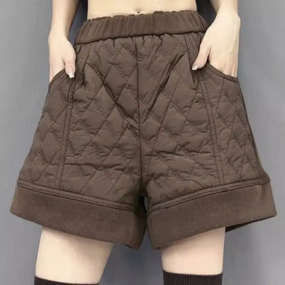 Short d'hiver épais matelassé noir pour femme, taille haute