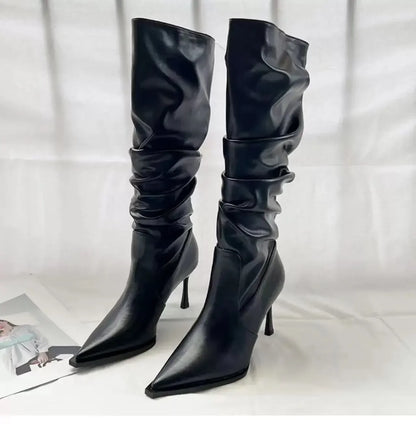 Bottes longues pointues au genou pour femmes, talon aiguille Parker pour femmes