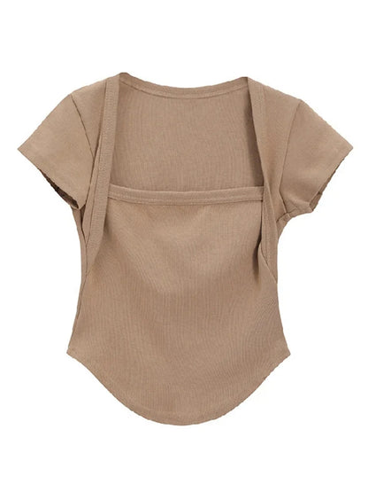 Tops à col en V pour femme, coupe basse sexy