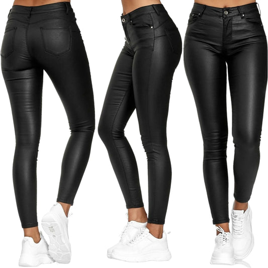 Pantalon en cuir PU pour femme, legging taille haute, slim, push-up, élastique