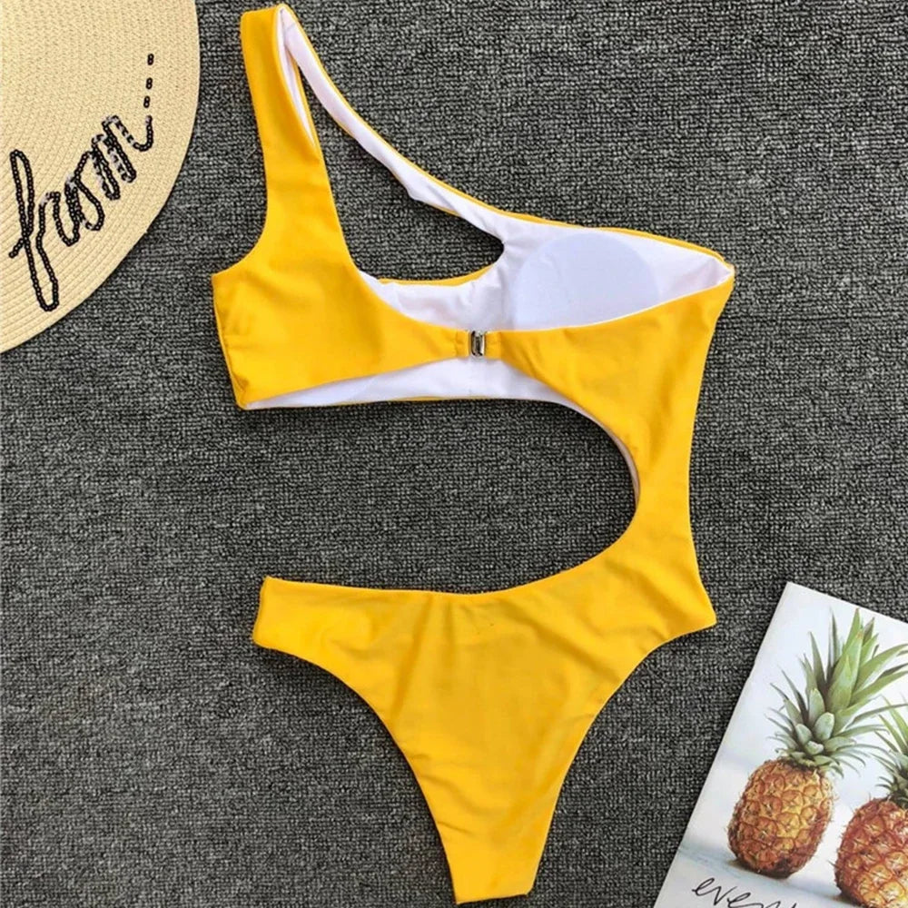 Maillot de bain une pièce sexy à une épaule pour femme