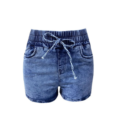 Short en jean d'été pour femme, taille élastique