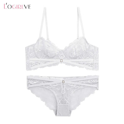 Ensemble de Lingerie Sexy en dentelle française brodée, ensemble de sous-vêtements pour femmes, Bralette fine Push Up, soutien-gorge et culotte en V profond