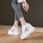 Baskets à compensée en cuir véritable pour femme