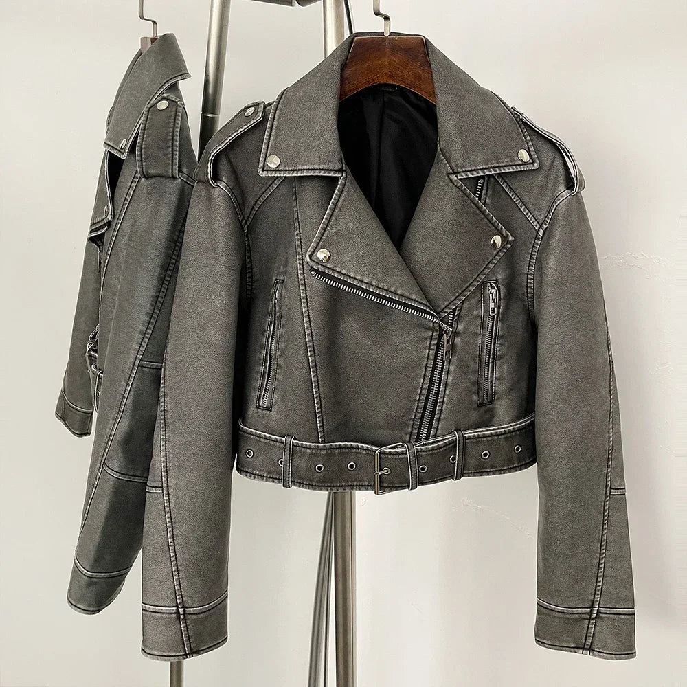 Veste en simili cuir haut court pour femmes