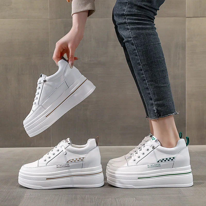 Baskets en cuir véritable de vache naturel pour femmes