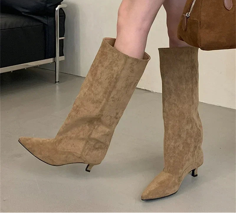 Bottes tendance à talons bas bout pointu pour femmes