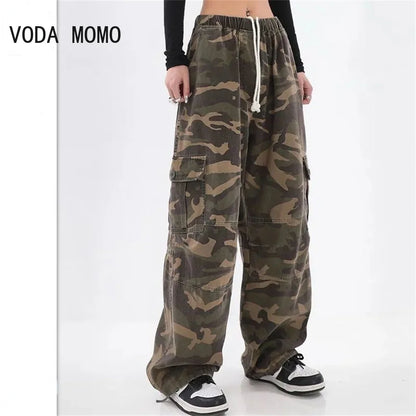 Pantalon cargo camouflage pour femme, pantalon de survêtement grunge à taille élastique