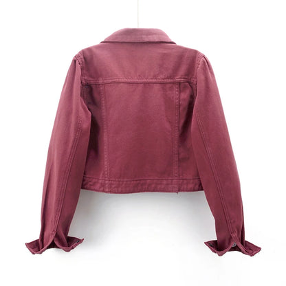 Veste en jean taille haute bordeaux vintage pour femme