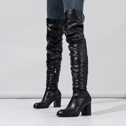 Bottes plissé fermeture éclair pour femmes