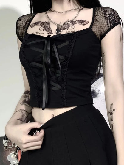 Tops vintage Y-Goth pour femmes, streetwear gothique, sexy, décontracté, maille